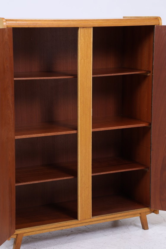 Image 1 of Armoire à linge vintage de Wilhelm Höltkemeyer années 60 | Mid Century Armoire à compartiments en bois Rangement rétro #05-88