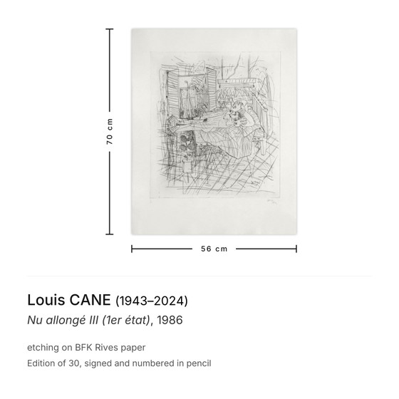 Louis CANE gesigneerd ets Nu Allongé III (1er État) 1986 – Litho's & Zeefdrukken, Paper (photo 3 of 5)