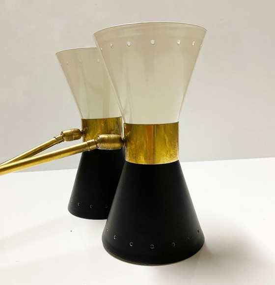 Diabolo Gelenk-Doppelwandleuchte, Design aus den 1950er Jahren – Wandleuchten, Brass, Metal (photo 12 of 15)