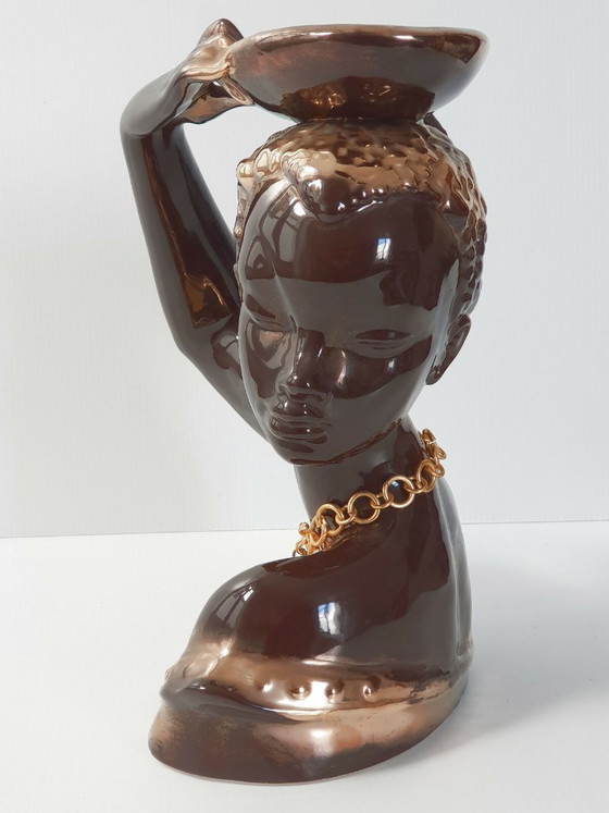 Image 1 of African Bust Trinket Tray 1950s Vintage Rockabilly Ceramic 50s Zazou