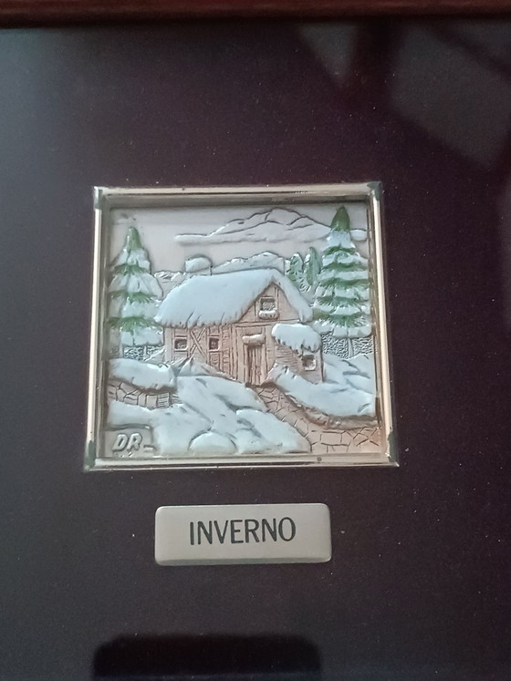 Les 4 saisons sur feuille d'argent mi il, Objets d'art, Verre, Noir (photo 8 sur 13)