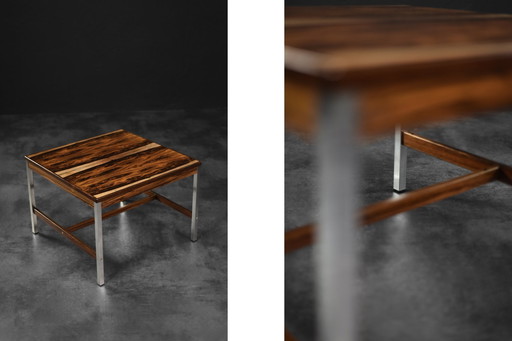 Vintage Mid-Century Modern Swedish Square Rosewood & Aluminum Coffee Table from HMB Möbler Rörvik, 1960s