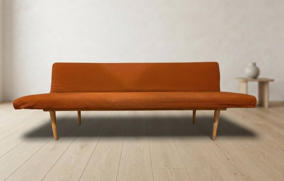 Opklapbaar dagbed uit het midden van de eeuw van Miroslav Navrátil, oranje bekleding, jaren 60, – Slaapbanken (photo 4 of 11)