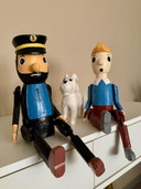 Set of 3 handmade wooden Tintin figures – Tintin, Snowy and Captain – 40 cm