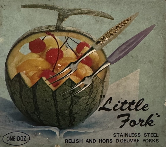 Image 1 of "Little fork" Vintage retro gekleurde cocktailvorkjes 
