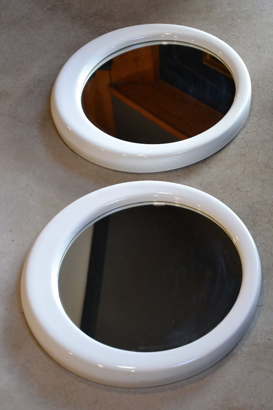 Image 1 of 2 x -Spiegel - Nederlands design - Koninklijke Sphinx - Model 836 - Keramiek / Porselein - 1970 - Rond - Space Age - Mid Century