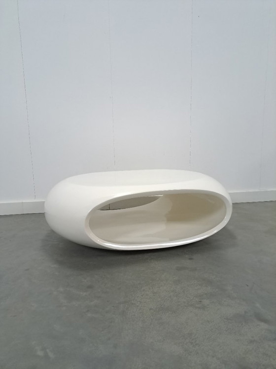 Image 1 of White Space Age oval round table with open compartment