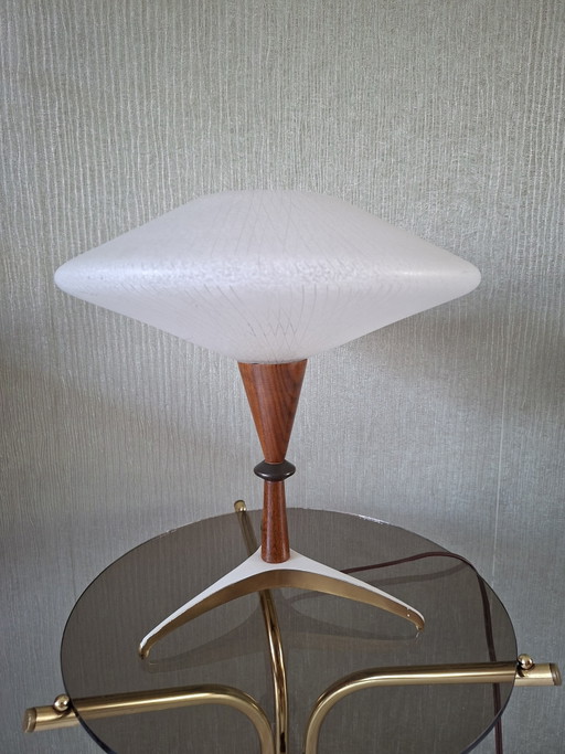 UFO Table Lamp Teak Frosted Glass – tafellampen, Metal