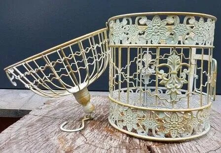 Piccola gabbia per uccelli rotonda classica in ferro battuto, Oggetti decorativi, Metallo, Verde, Rustic (foto 8 di 8)