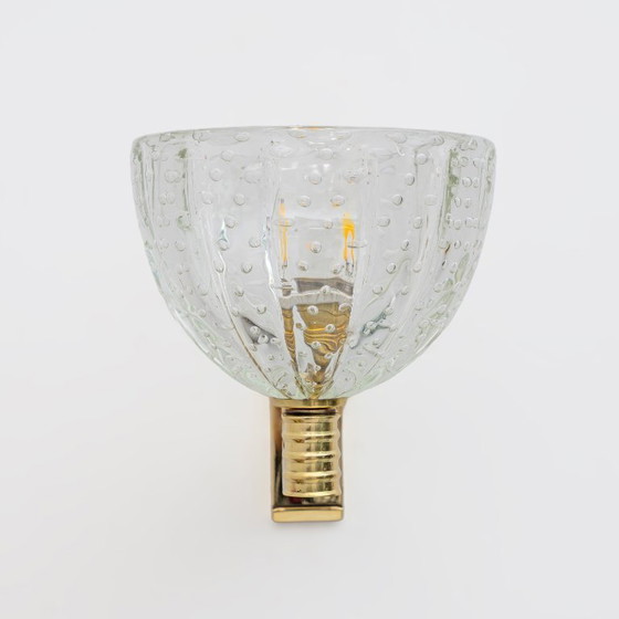 Image 1 of Attribuite a Seguso Applique in ottone Art Dèco e vetro di Murano "Pelugoso", coppia