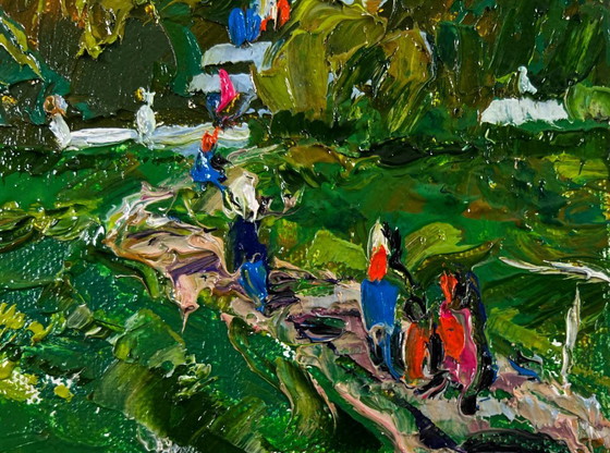 Image 1 of Original Oil Painting Summer Nature Landscape Silence in the green heart of the garden
