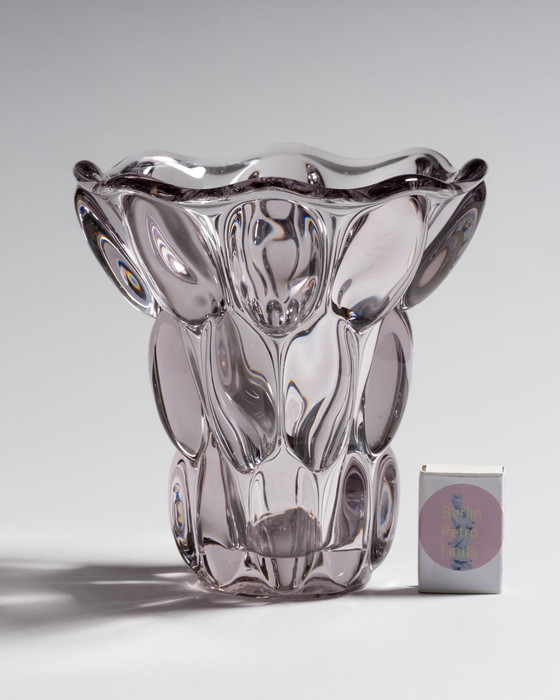 Image 1 of Vintage French 1950s Vannes Crystal Teardrop Vase with Raised Spheres
