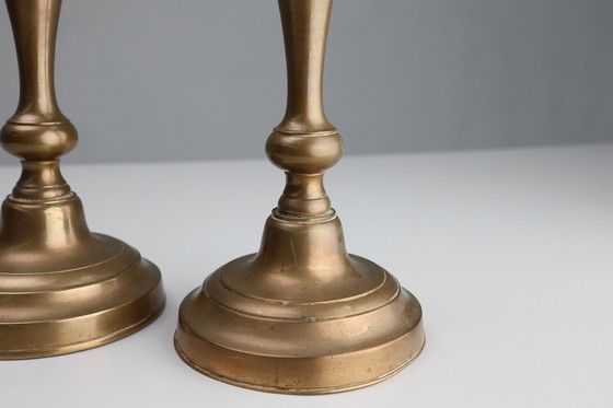 Image 1 of Satz von zwei antiken französischen Kupferleuchtern des 19.