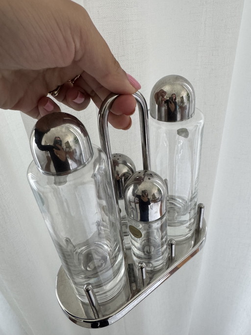 Ensemble Alessi Ménage 5 pièces : vinaigre, huile, sel et poivre