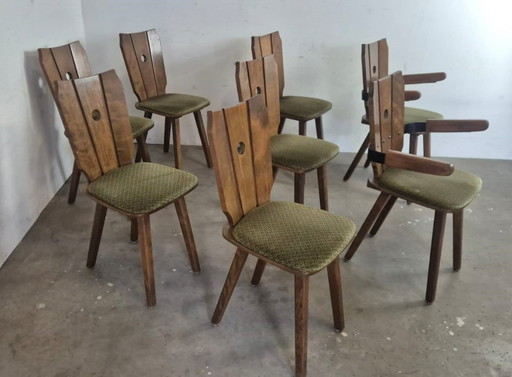 Chaises de salle à manger en chêne brutalistes