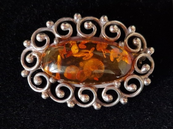Hermann Siersbøl Denmark - Broche en argent avec ambre - Marquée – Objets déco, Silver (photo 4 of 5)
