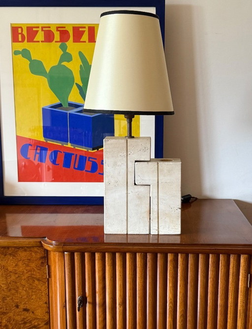 Mid-century modern travertine sculptural table lamp, Giulio Cesari, Nucleo Sormani, Italy 1960s