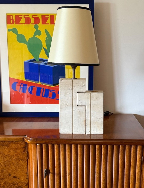 Image 1 of Lampada da tavolo scultorea in travertino della metà del secolo scorso, Giulio Cesari, Nucleo Sormani, Italia 1960
