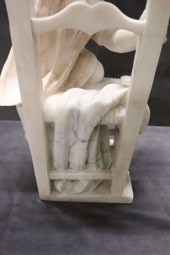 Image 1 of Child Gets off Chair, 19th Century Italian Marble Sculpture, Signed