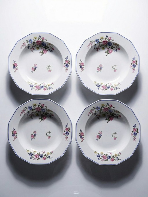 4 Assiettes creuses Bernardaud porcelaine de Limoges décor floral années 20-50