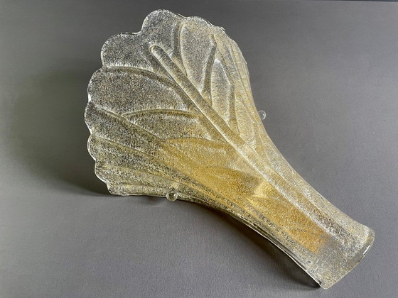 Image 1 of XL groot paar kunstglazen 90 kandelaars van Murano. Barovier en Toso stijl. Amberkleurige Graniglia en vergulde metalen frames.