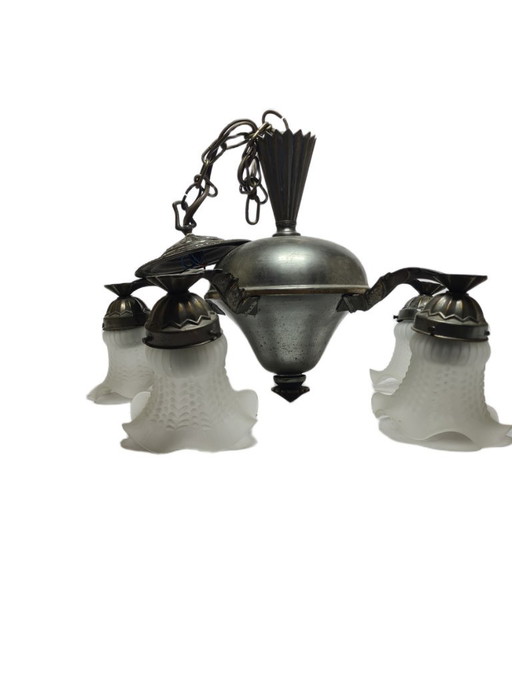 Art Nouveau kroonluchter, Duitsland, jaren 1900 – Glass, Metal (photo 2 of 11)