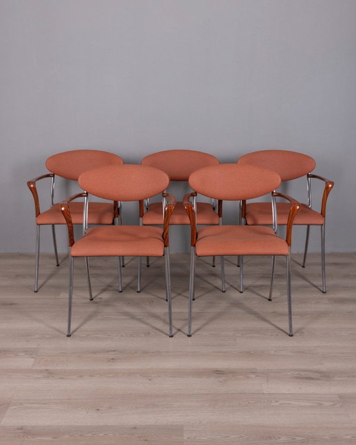 Set of 5 vintage 1980s Coro chairs with armrests, designed by Origlia for Origlia Italy 