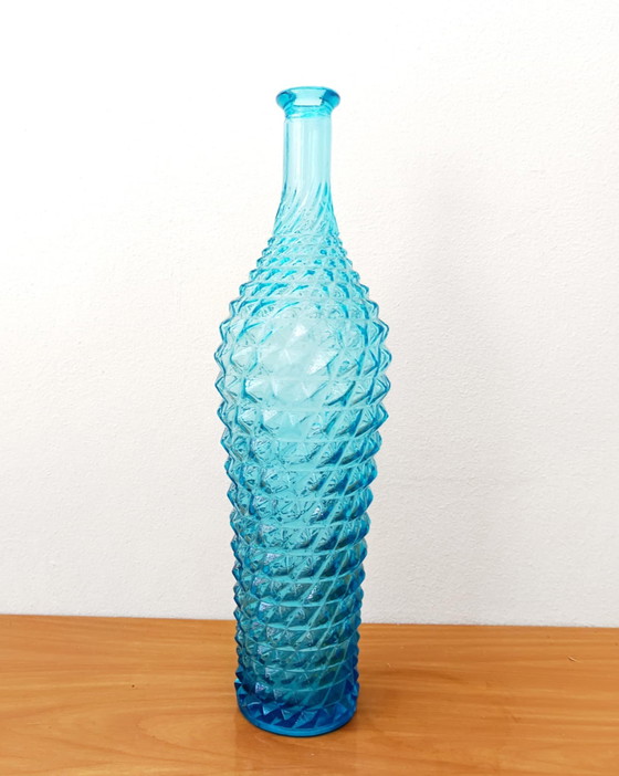 Image 1 of Empoli Glas Diamant Flaschenvase Blau 1950
