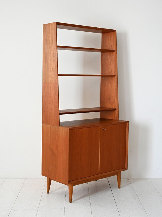 Image 1 of 1960s Scandinavian teak bookcase with storage cabinet