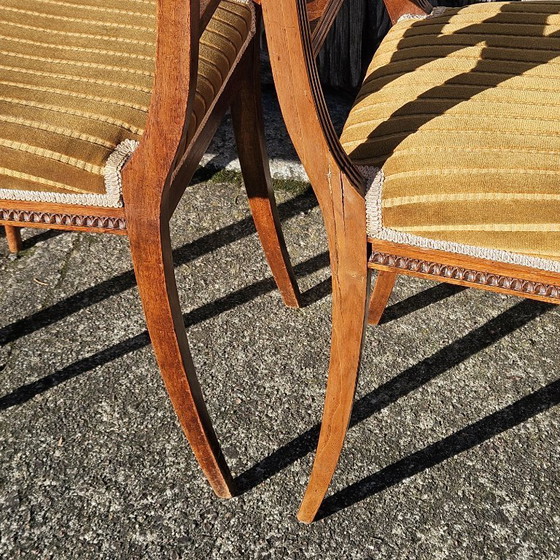 Image 1 of Set of 4 Antique handcarved Walnut Chairs - Upholstered wooden Side Chairs-Claude Sené Style Louis XVI-late 1900th