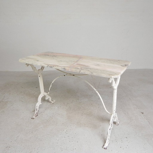 Garden table, bistro table with marble top, 1930s