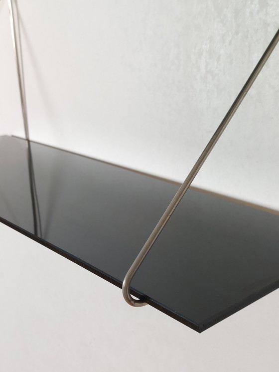 Image 1 of Vintage Mid Century Glass Shelf Wall Shelf Loop Shelf 1970s