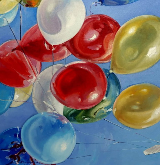 Original Oil Painting Contemporary Art, Hot Air Balloons Carrier – Paintings & Drawings, Canvas (photo 6 of 7)