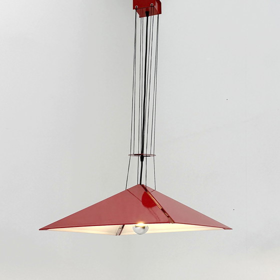 Image 1 of Rote verstellbare Pendelleuchte von Bieffeplast, 1980er Jahre