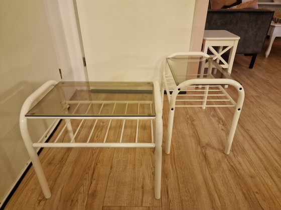 Image 1 of 2X Vintage Rookglas Buisframe Nachtkastjes