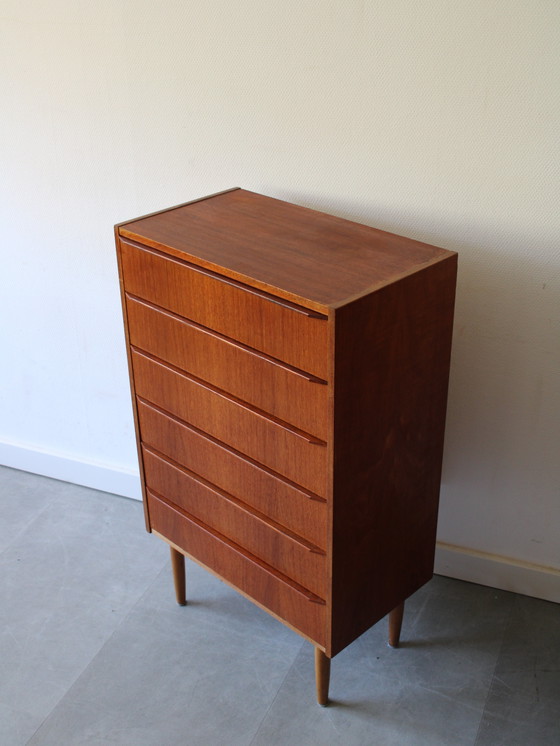 Image 1 of Vintage Danish narrow chest of drawers in teak