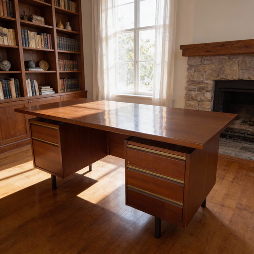 Mid-Century Teakhouten Bureau uit jaren 60 met Zwevend Blad