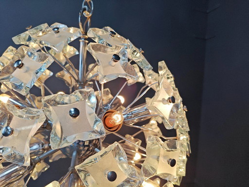 Lampadario sputnik vintage in vetro martellato, anni '70