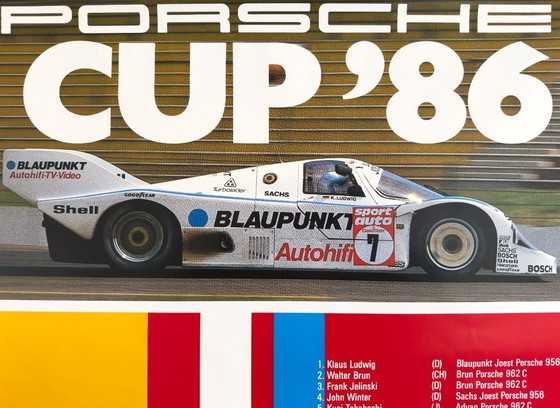 Image 1 of 🏁 Original Porsche "CUP '86" Racing Poster - Joest / Brun / Blaupunkt | XL 102x76cm Plakat