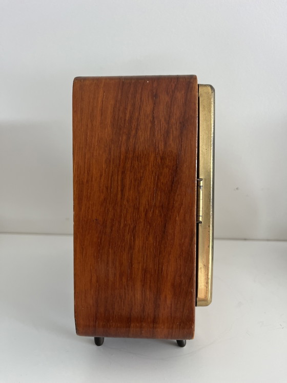 Tischuhr im Mid-Century-Modern-Stil – Haid mit Hermle-Uhrwerk – 1950er/60er Jahre – Uhren, Wood, Glass (photo 7 of 7)