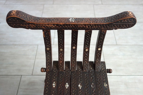 Sedia curule siriana noce e madreperla XIX secolo – Sedie da camera, Legno, Altro (photo 9 of 15)