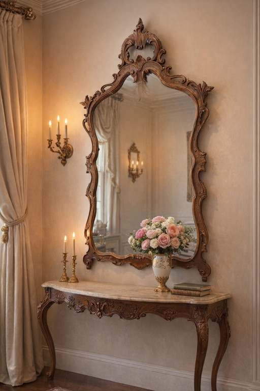 Originaler antiker Spiegel aus dem Jahr 1870 aus massivem Walnussholz im Rokoko-Stil