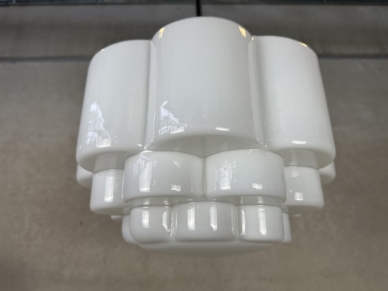 Image 1 of Art Deco pendant lamp - opaline and chrome