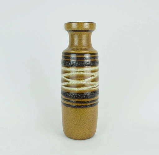 scheurich mid century VASE 1960s fat lava stripe decor ochre black white model no. 200-28