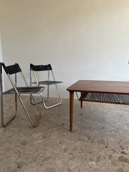 1x Originele "Gustav Bahus jaren 60" salontafel van teakhout met papieren koordplank, Noorwegen!!