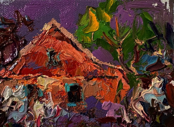 Original Oil Painting Rural Evening Landscape Spring in the Village – Paintings & Drawings, Canvas (photo 4 of 8)