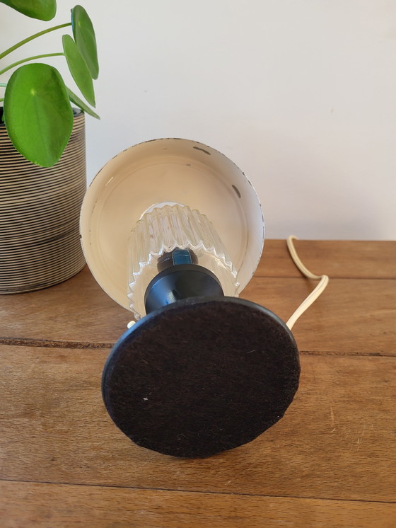 Image 1 of Vintage table lamp, round wooden base finished with chromé, 1950s