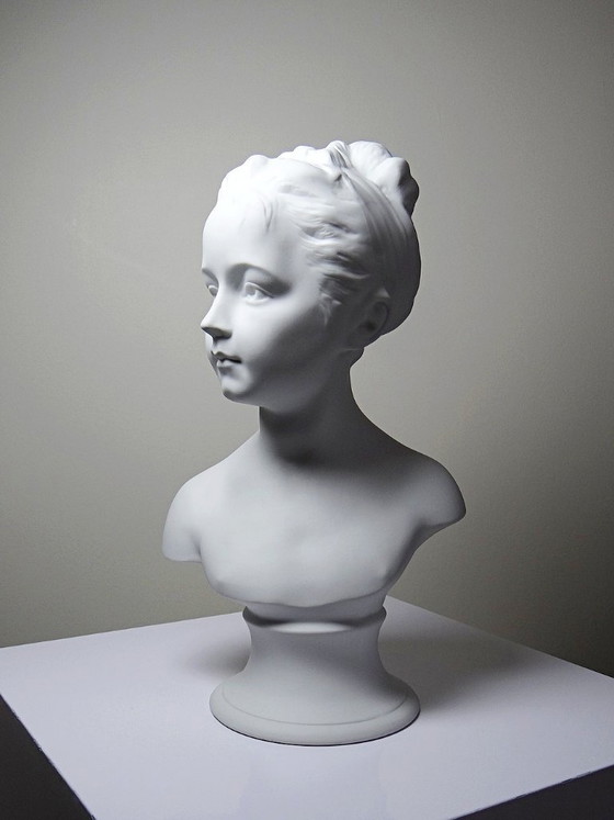 Image 1 of Bust of Louise Brongniard after Houdon, white biscuit porcelain, Tharaud, Limoges, 20th century
