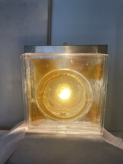 Vintage 70s clear and smoked glass wall light for Poliarte