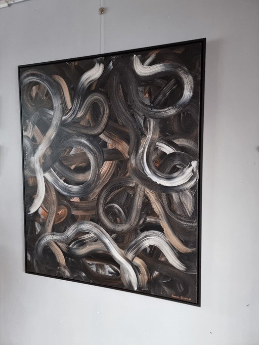 Abstract modern painting handmade 100x120 framed